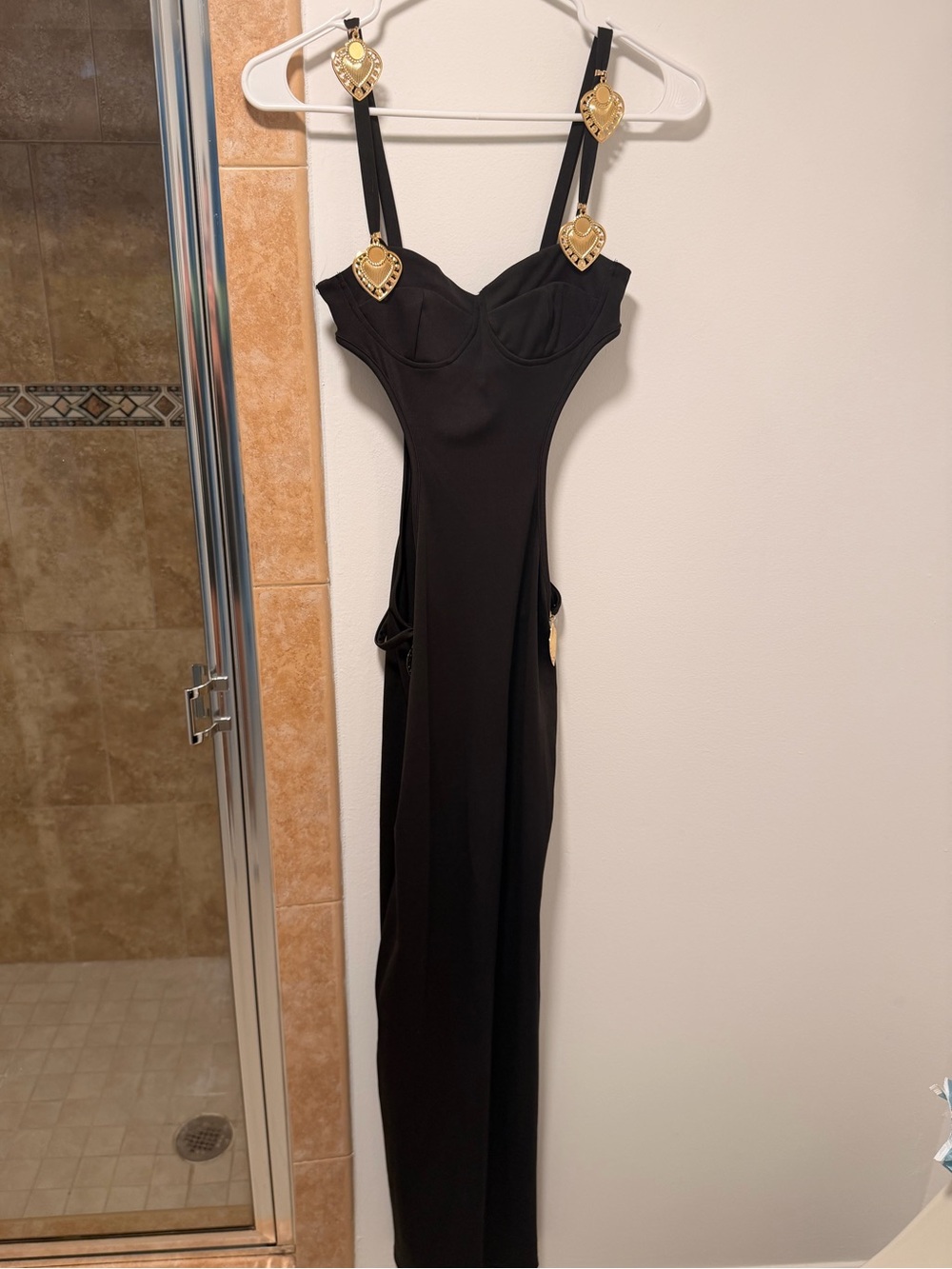 Black Embellished Heart-Accent Bodysuit dress